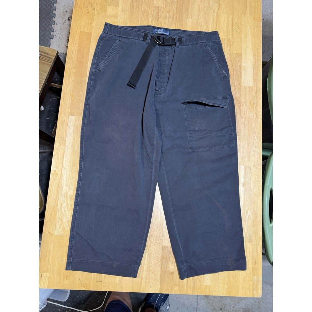 Vintage Polo Ralph Lauren Cargo Pants Mens 40 Navy Cropped Belted Utility 25in